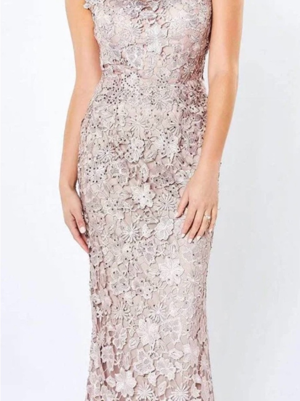 Mon Cheri Blush Floral Lace Midi Dress